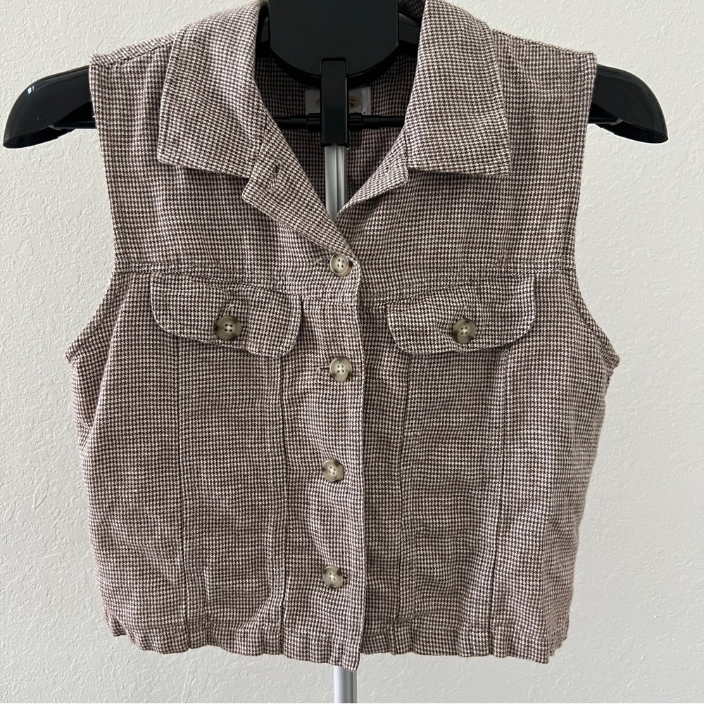 Talbots | Women's Brown Checkered Vest | Size P